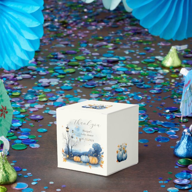 Blue Gold Pumpkin Baby Shower Monogram Favor Boxes (Party)