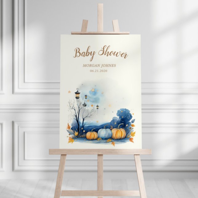 Blue Gold Pumpkin Baby Shower Welcome Foam Board (Creator Uploaded)