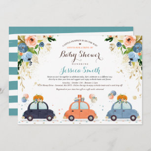 Blue & Gold Pumpkin Drive By Baby Shower Invitation
