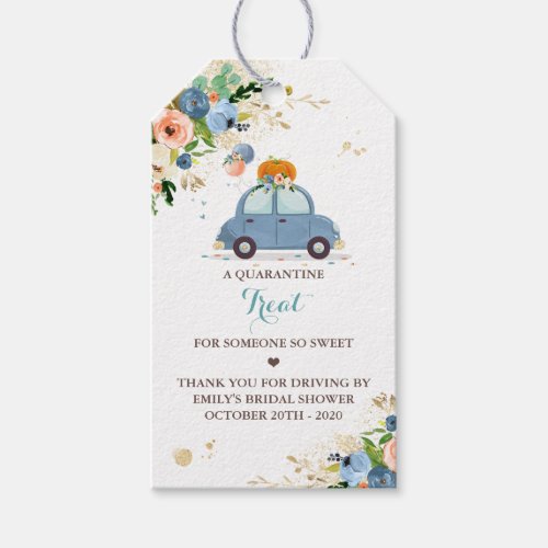 Blue  Gold Pumpkin Drive By Bridal Shower Gift Tags