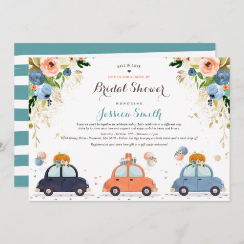 Blue  Gold Pumpkin Drive By Bridal Shower Invitation