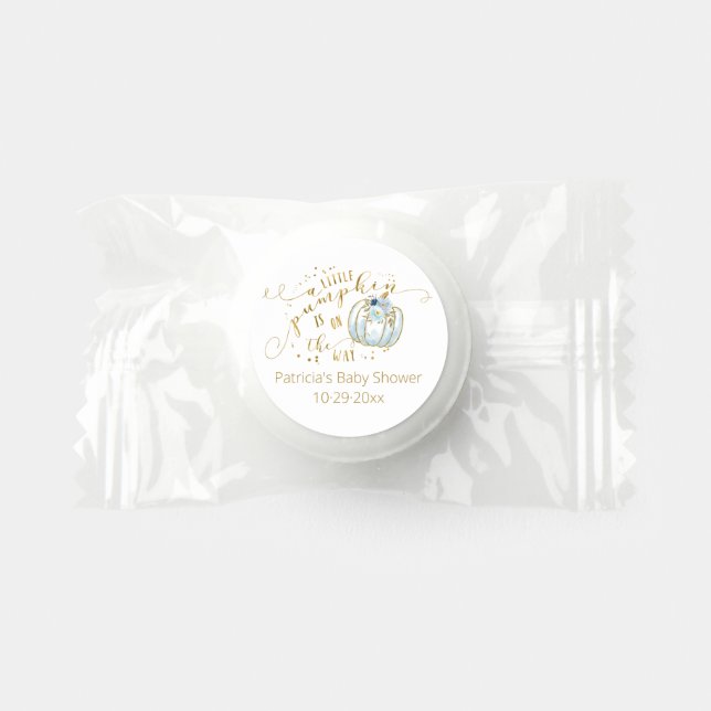 Blue Gold Pumpkin Fall Baby Shower Life Saver® Mints (Front)