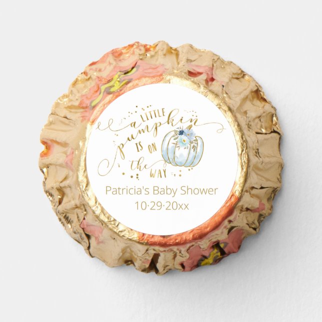 Blue Gold Pumpkin Fall Baby Shower Reese's Peanut Butter Cups (Front)