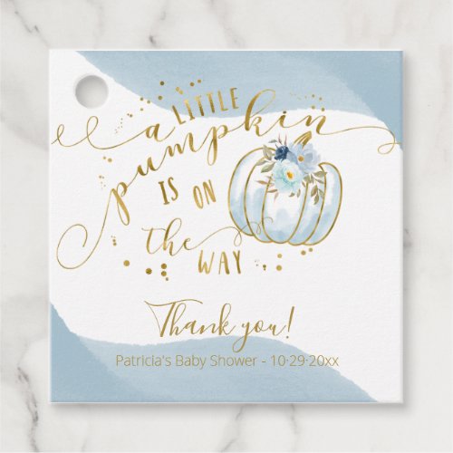 Blue Gold Pumpkin Fall Baby Shower Thank You Favor Tags