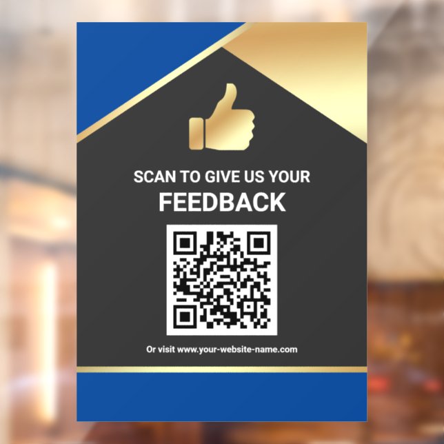 Blue Gold QR Code Customer Feedback Review Window Cling (Sheet 2)