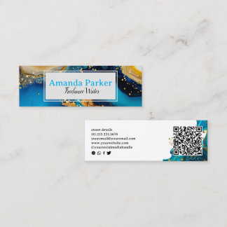 Blue Gold QR Code Social Media Mini Business Card