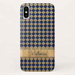 Blue, Gold Quatrefoil Case-Mate iPhone X Case