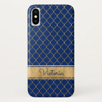 Blue, Gold Quatrefoil Case-Mate iPhone X Case