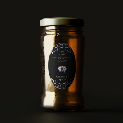 Blue Gold Queen Bee Honey Jar Label