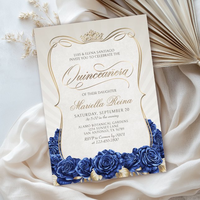 Blue Gold Quinceañera Invitation (Creator Uploaded)