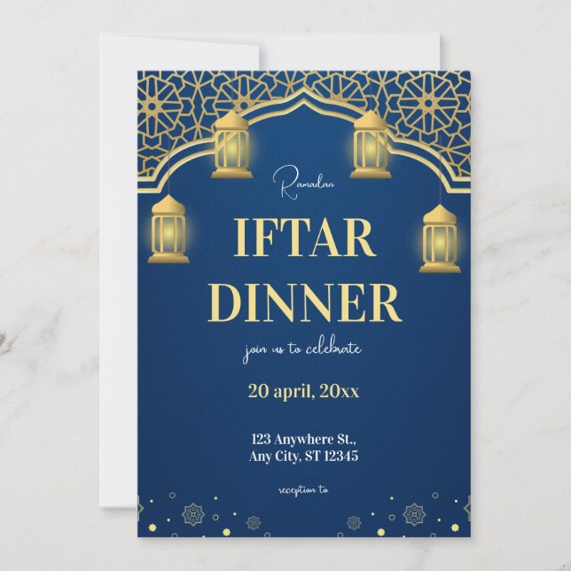 Blue Gold Ramadhan Iftar Dinner Invitation (Front)