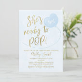Blue Gold Ready To Pop Baby Shower Invitation (Standing Front)
