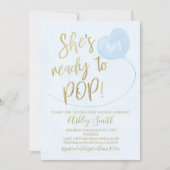 Blue Gold Ready To Pop Baby Shower Invitation (Front)