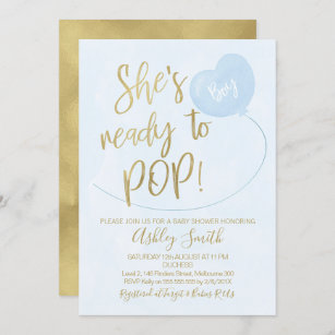 Blue Gold Ready To Pop Baby Shower Invitation