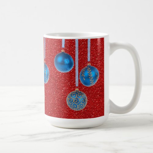 Blue Gold Red Glitter Merry Christmas Baubles Mug