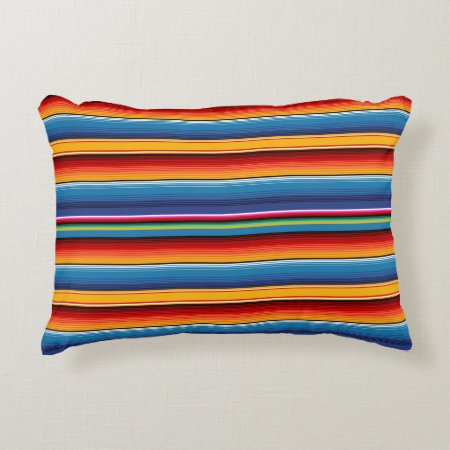 Blue Gold Red Mexican Sarape Accent Pillow