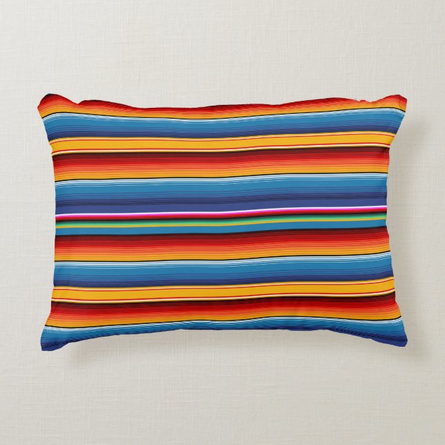 Blue Gold Red Mexican Sarape Accent Pillow (Front)