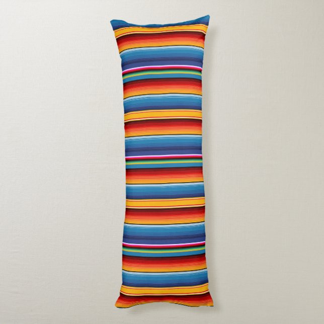 Blue Gold Red Mexican Sarape Body Pillow (Back (Vertical))