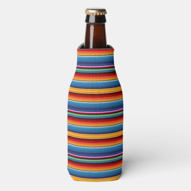 Blue Gold Red Mexican Sarape Bottle Cooler (Bottle Front)
