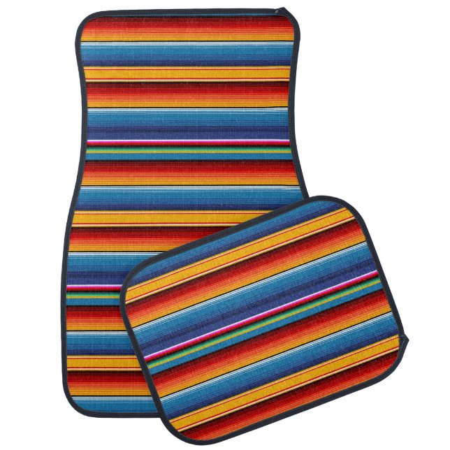 Blue Gold Red Mexican Sarape Car Floor Mat (Set)