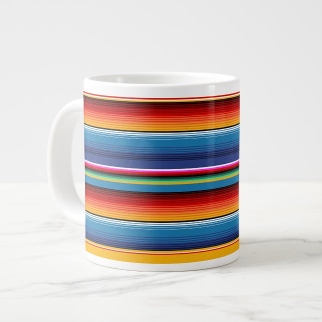 Blue Gold Red Mexican Sarape Giant Coffee Mug (Front Left)