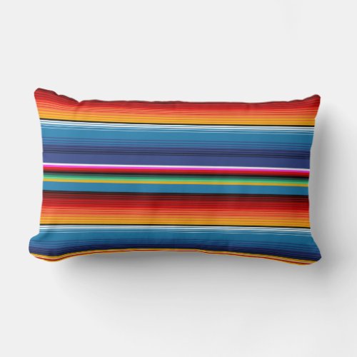 Blue Gold Red Mexican Sarape Lumbar Pillow