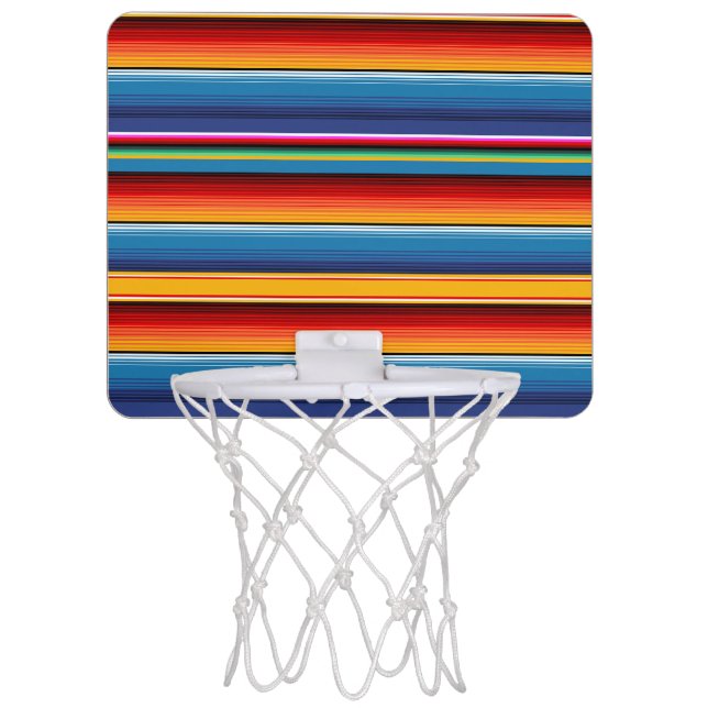 Blue Gold Red Mexican Sarape Mini Basketball Hoop (Front)