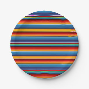 Blue Gold Red Mexican Sarape Paper Plates