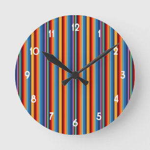 Blue Gold Red Mexican Sarape Round Clock