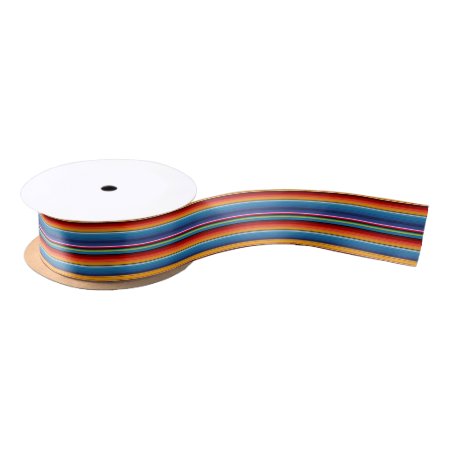 Blue Gold Red Mexican Sarape Satin Ribbon