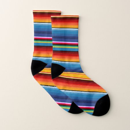 Blue Gold Red Mexican Sarape Socks