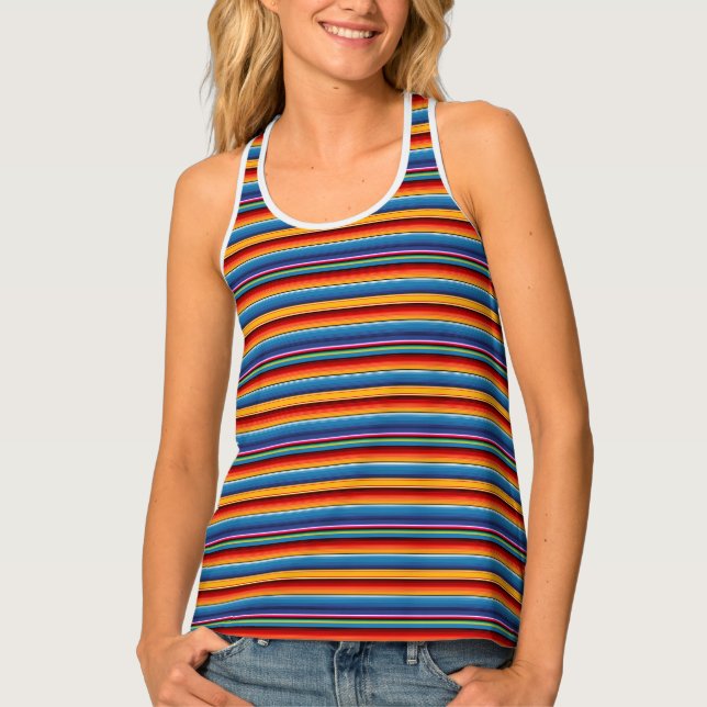 Blue Gold Red Mexican Sarape Tank Top (Front)