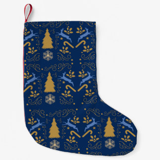 Blue Gold Reindeer Christmas Small Christmas Stocking