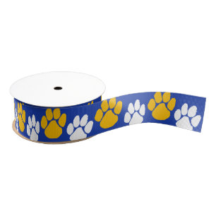 Blue & Gold Repeating Pawprint Grosgrain Ribbon