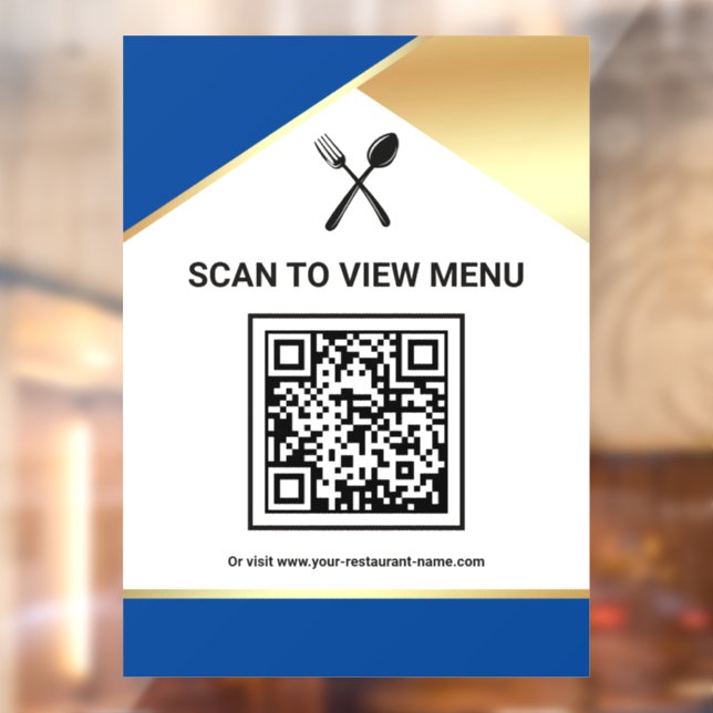 Blue Gold Restaurant Digital QR Code Menu Window Cling (Sheet 2)