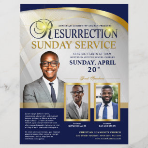 Blue & Gold Resurrection Sunday Service Church Flyer