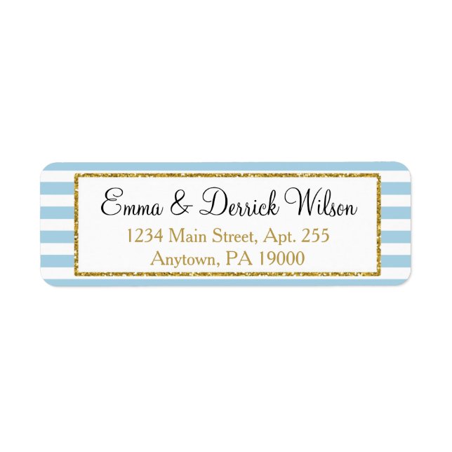 Blue Gold Return Address Labels Elegant Shower (Front)