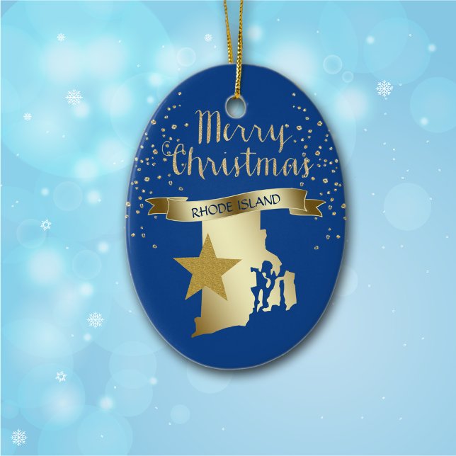 Blue Gold Rhode Island Star Ceramic Ornament (Creator Uploaded)