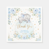 Blue Gold Roses Elephant Baby Boy Shower Favors Napkins