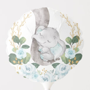 Blue Gold Roses Elephant Baby Shower 1st Birthday Balloon