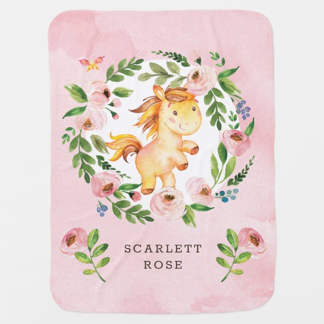 Blue Gold Roses Greenery Sleepy Elephant Nursery Baby Blanket (Front)