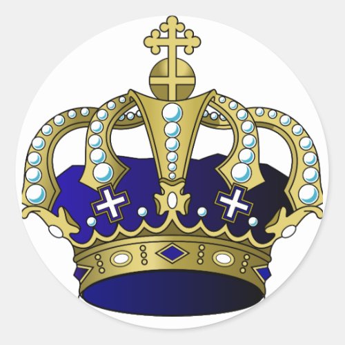 Blue  Gold Royal Crown Classic Round Sticker