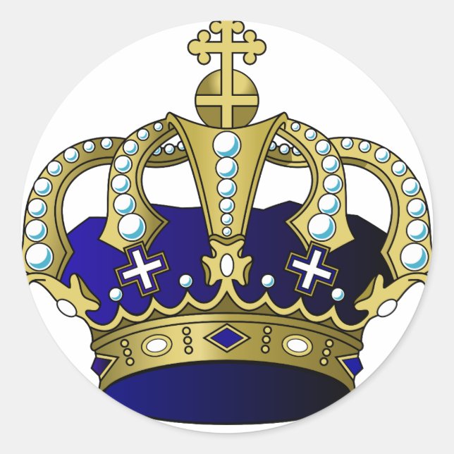 Blue & Gold Royal Crown Classic Round Sticker (Front)
