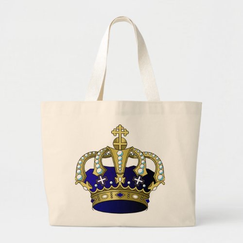 Blue  Gold Royal Crown Large Tote Bag