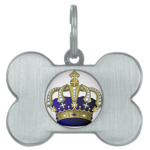 Blue  Gold Royal Crown Pet ID Tag