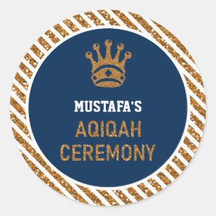 Blue Gold Royal Crown Prince Aqiqah Classic Round Sticker
