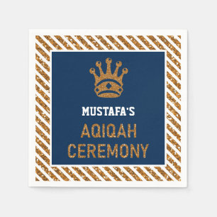 Blue Gold Royal Crown Prince Aqiqah Paper Napkins