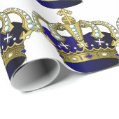 Blue & Gold Royal Crown Wrapping Paper (Roll Corner)