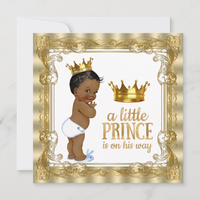 Blue Gold Royal Prince Baby Shower Invitation (Front)