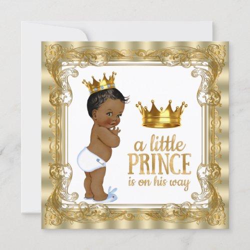 Blue Gold Royal Prince Baby Shower Invitation